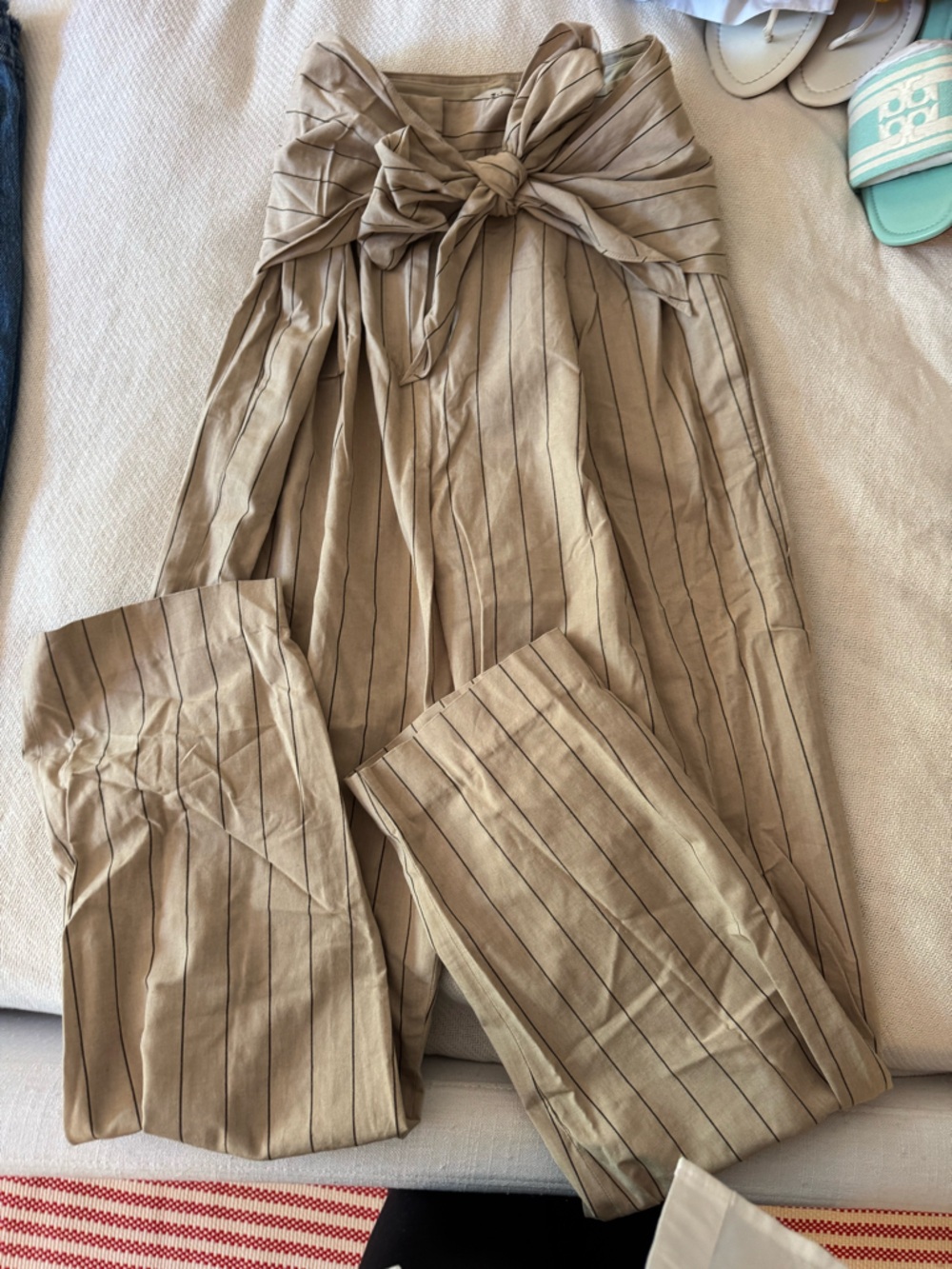 Tibi Beige Pinstripe Paperbag Waist Trousers - Picture 4 of 5